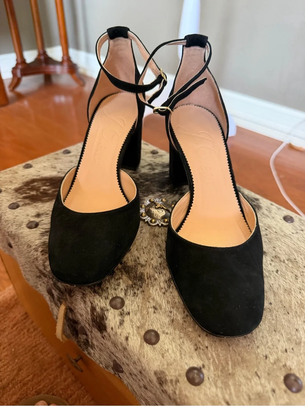 J. Crew Black Suede Ankle-Strap Block Heel Pumps